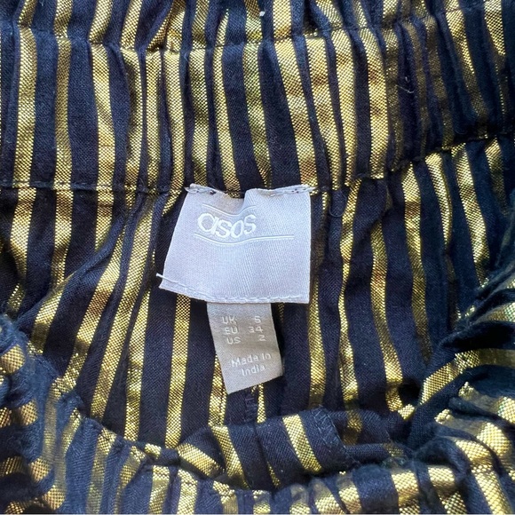 ASOS Petite Gold Metallic Stripe Bandeau Tube Top with Paper-bag High Waist Pant - Picture 12 of 15